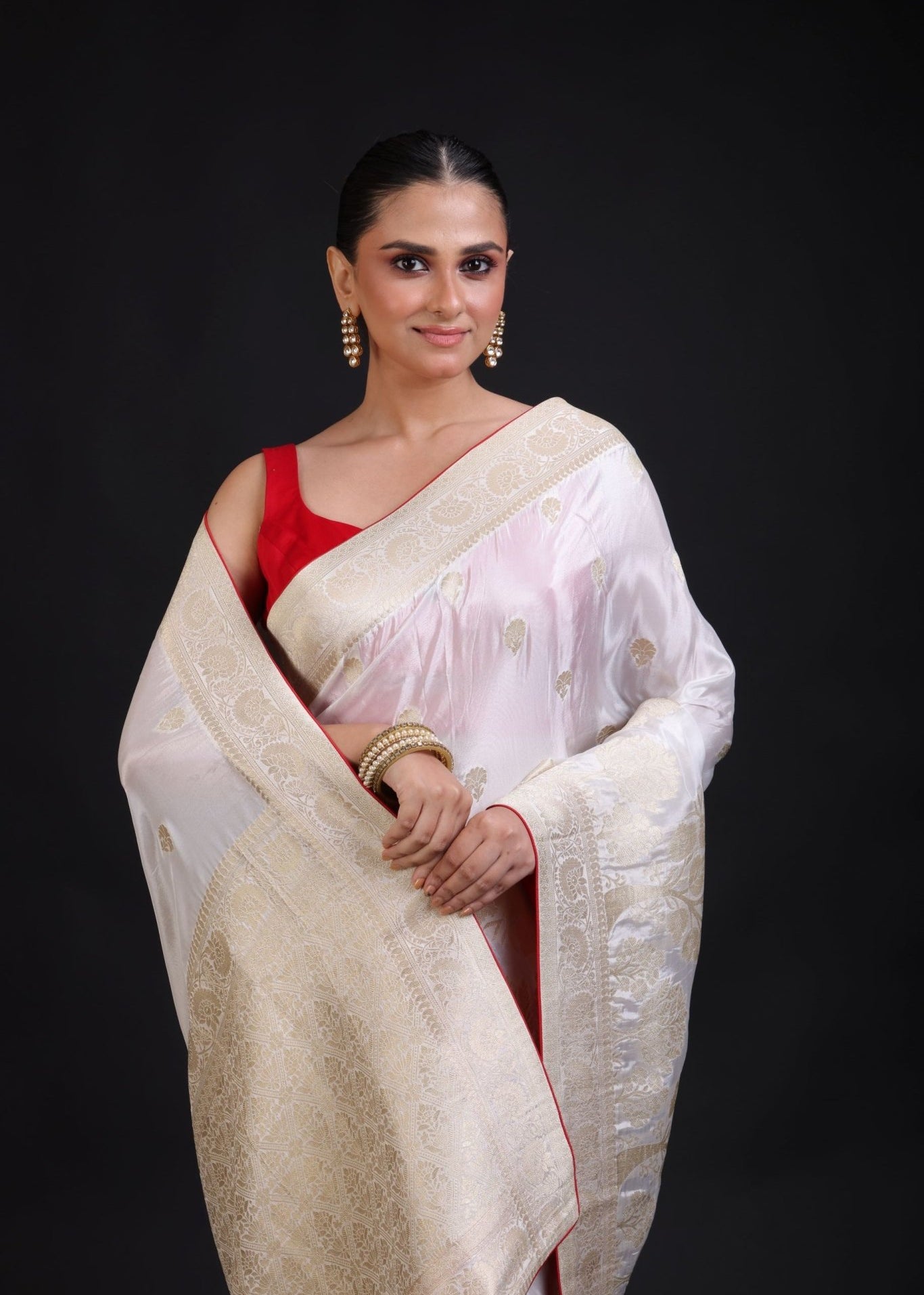 Pure White Banarasi Handloom Saree - Anvi Couture