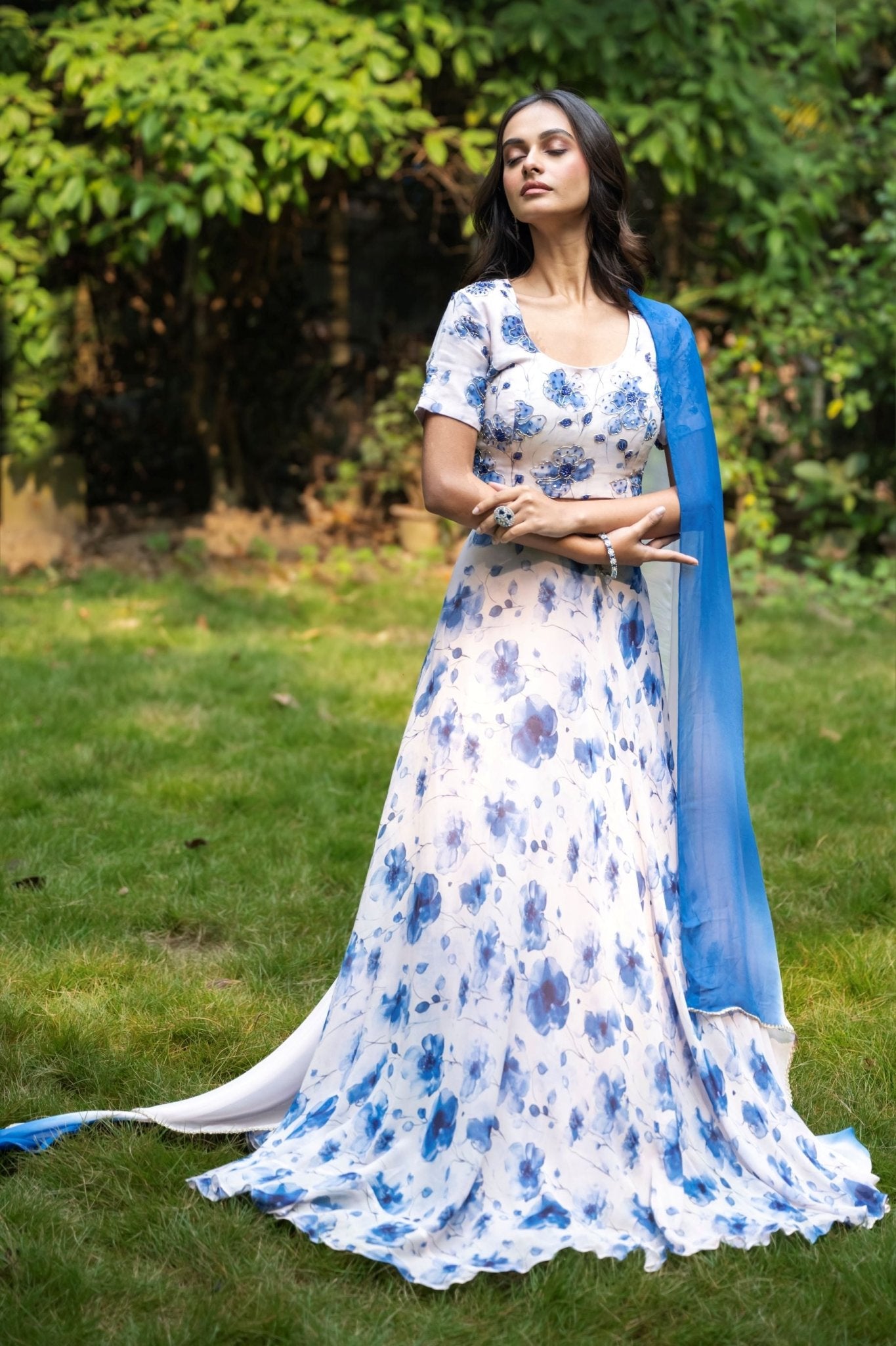 Pure White Blossom Hand - Embroidered Lehenga - Anvi Couture