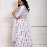 Pure White Georgette Lehenga Set with Multicolor Embroidered Mirror Work - Back side