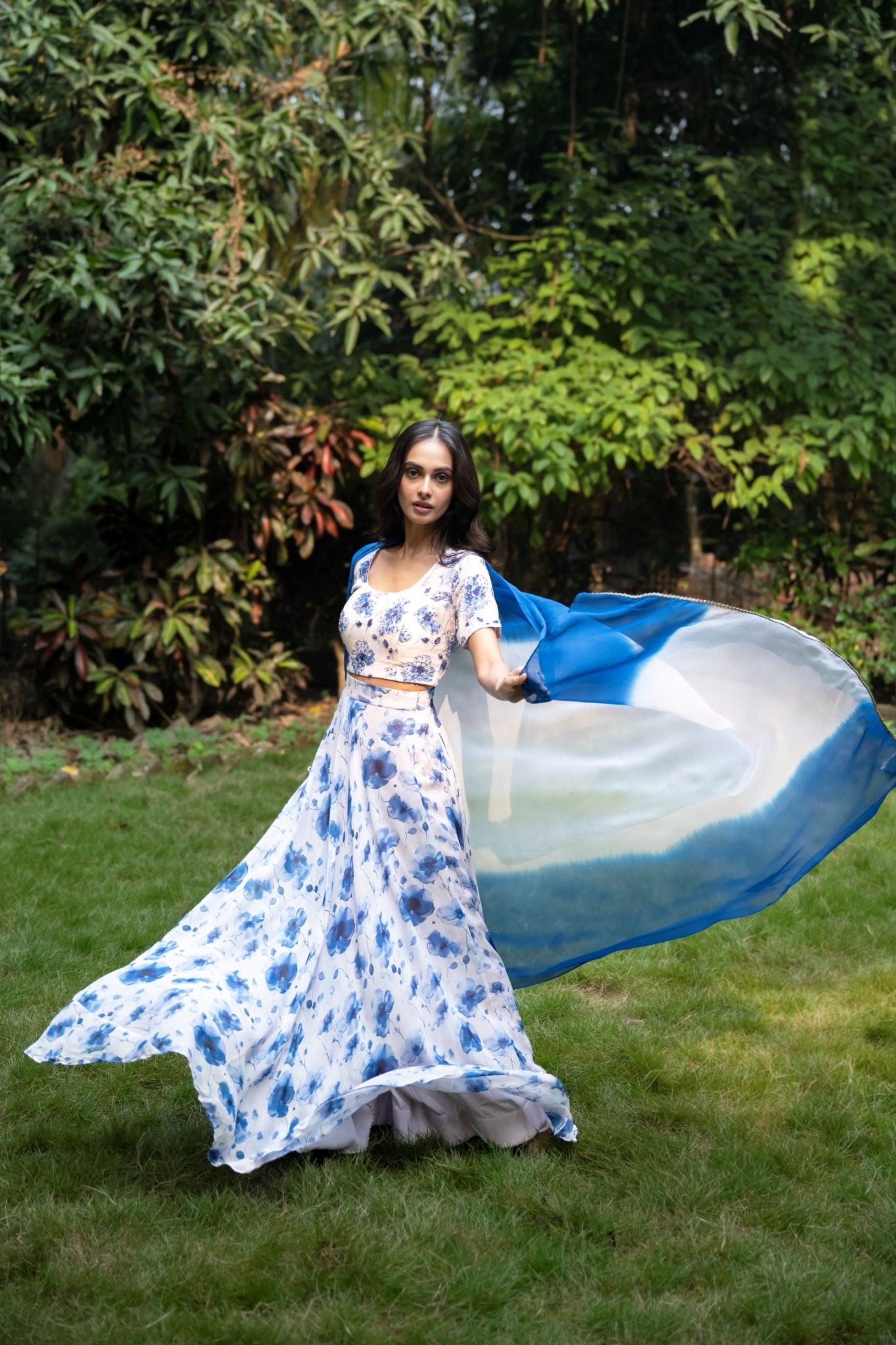 Pure White Blossom Hand - Embroidered Lehenga - Anvi Couture