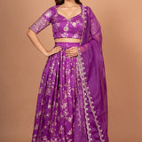 Purple Banarasi Lehenga Set Full