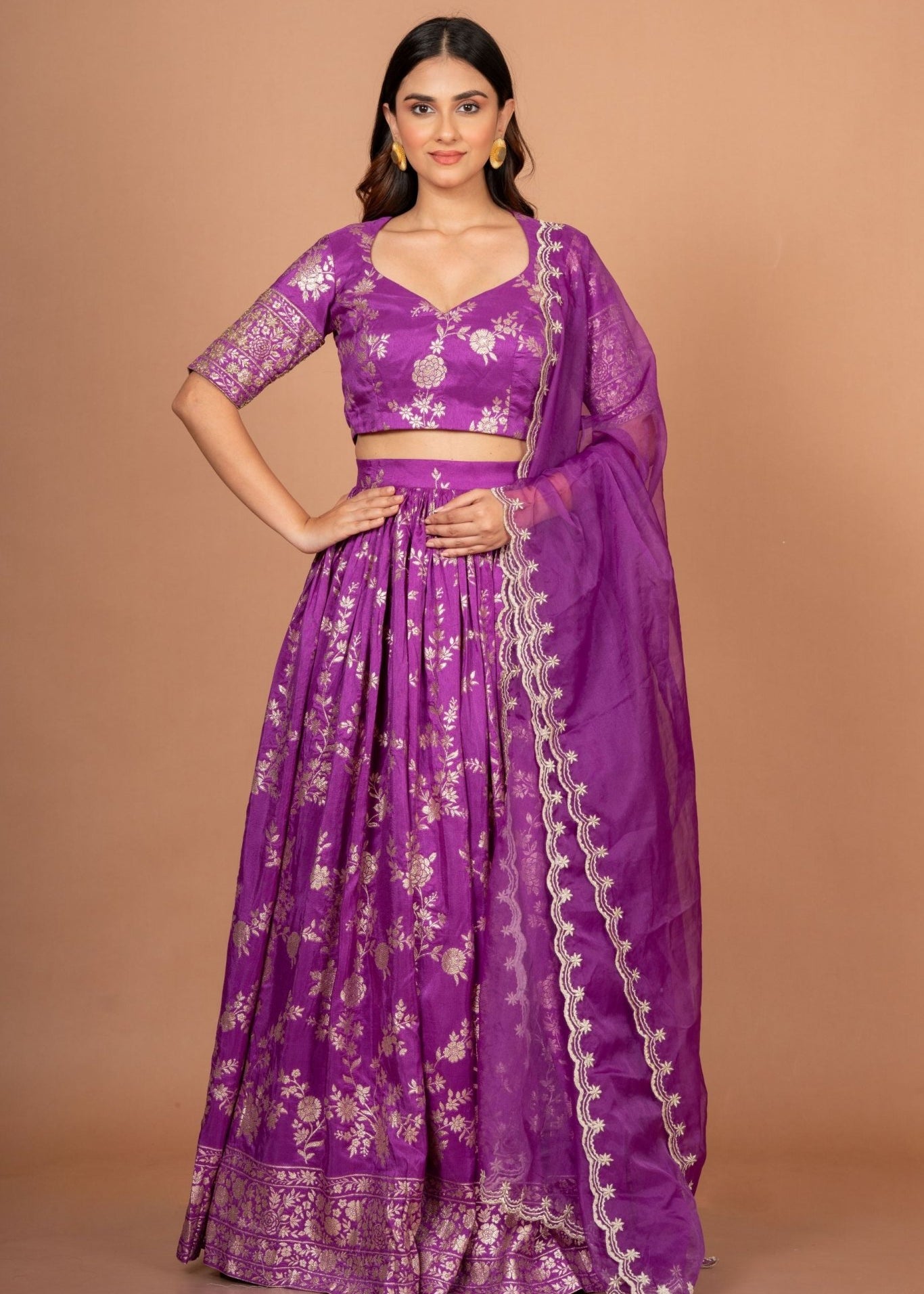 Purple Banarasi Lehenga Set - Anvi Couture