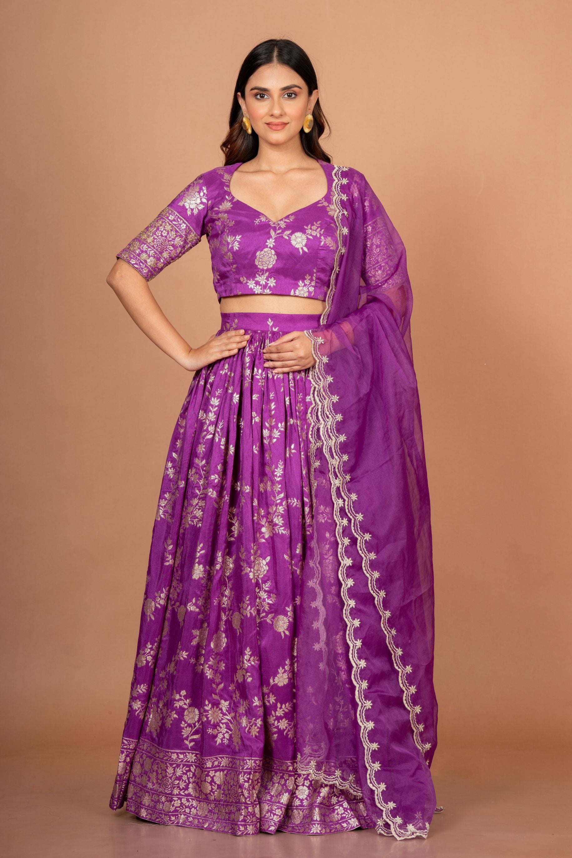 Purple Banarasi Lehenga Set Full