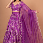 Purple Banarasi Lehenga Set Front