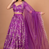 Purple Banarasi Lehenga Set Front