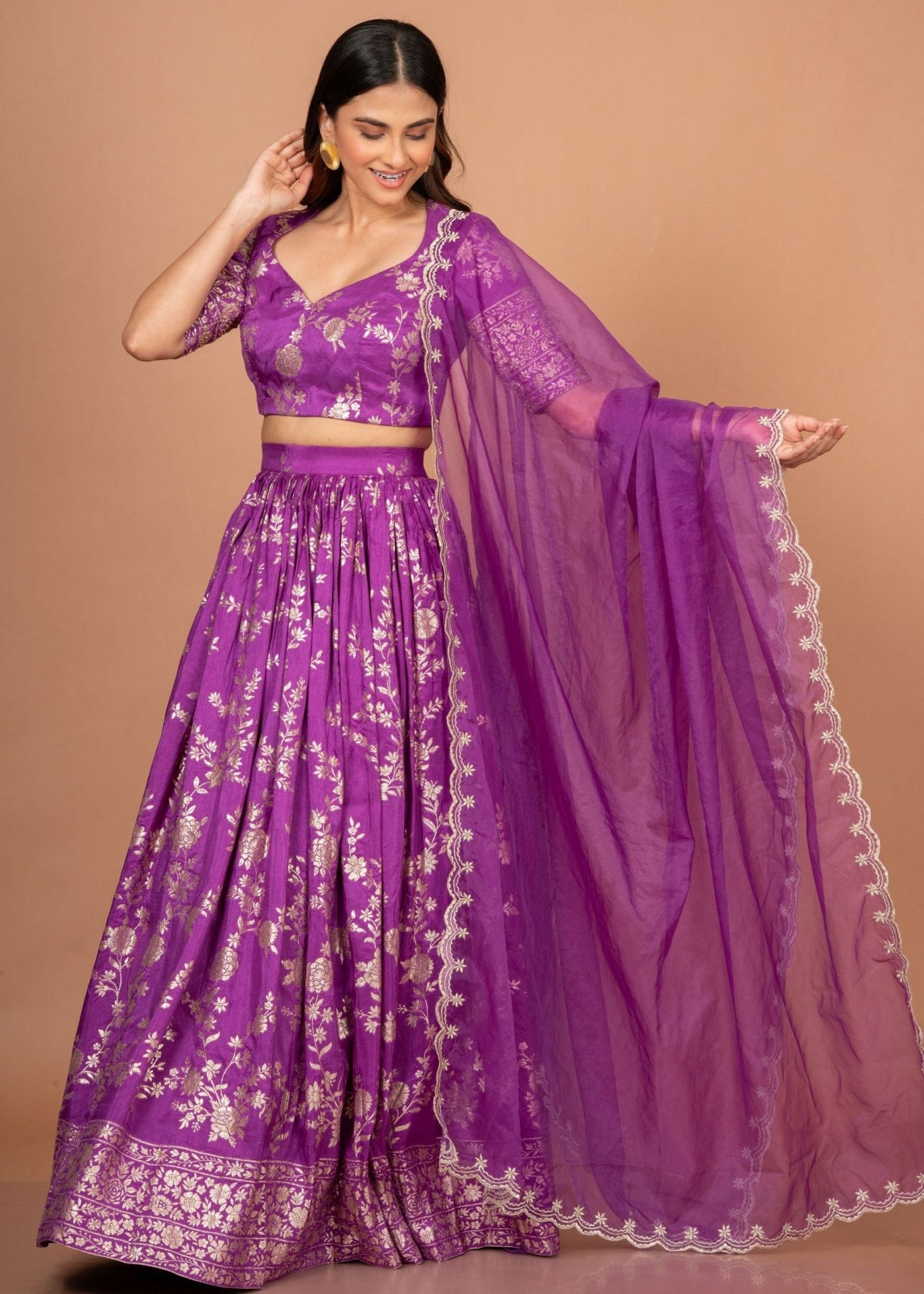 Purple Banarasi Lehenga Set - Anvi Couture