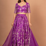 Purple Banarasi Lehenga Set Close Up