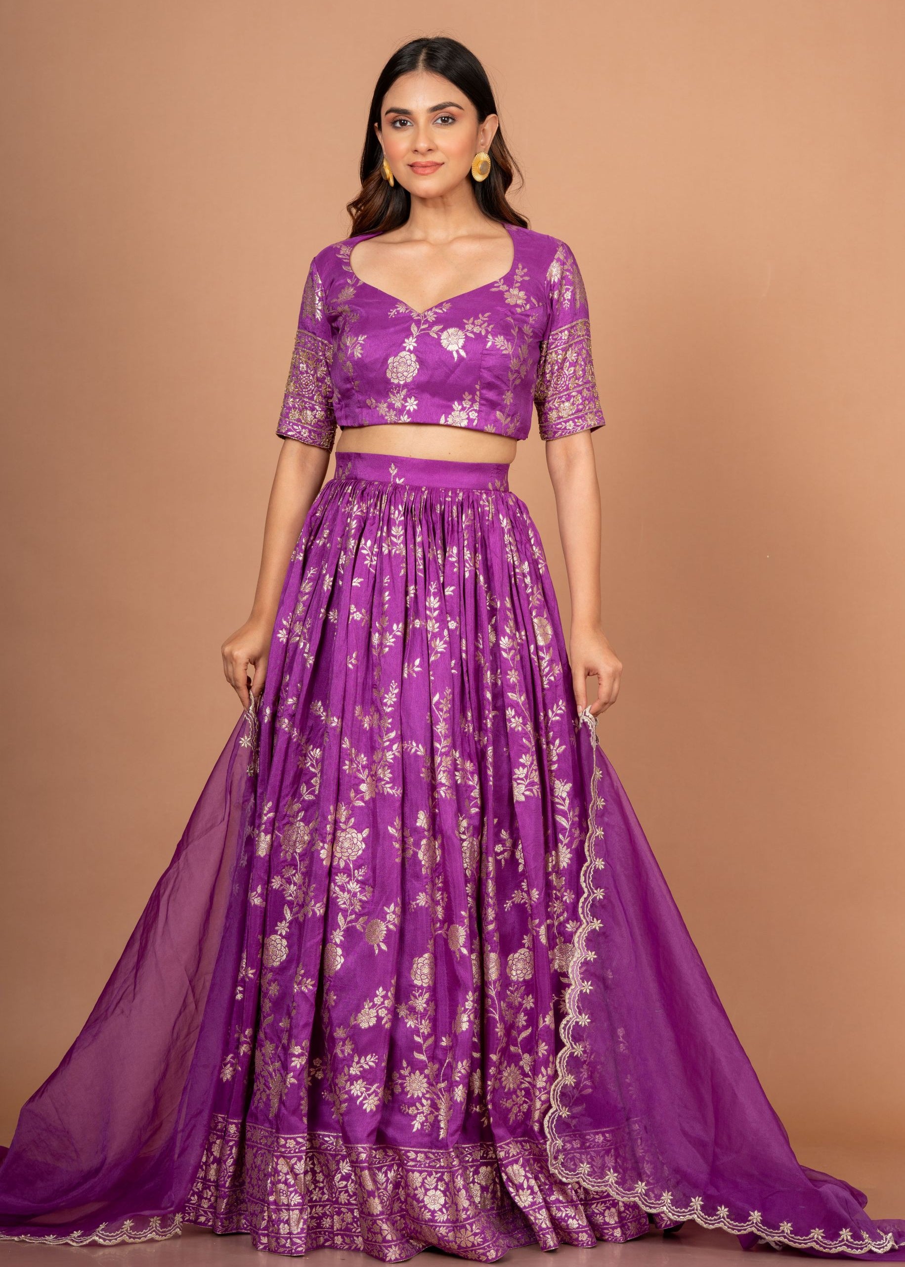 Purple Banarasi Lehenga Set Close Up