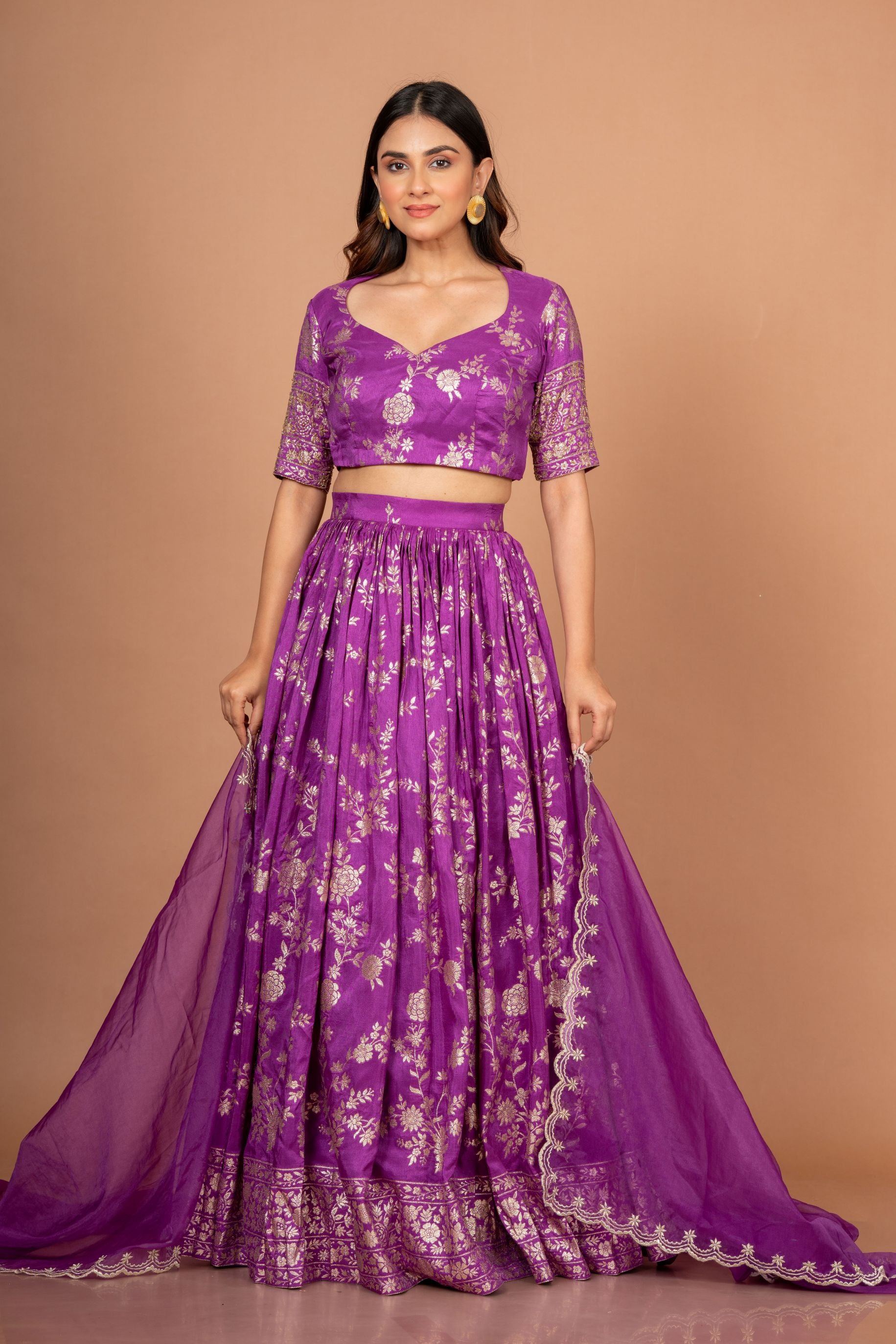 Purple Banarasi Lehenga Set Close Up