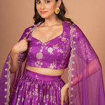 Purple Banarasi Lehenga Set Close Up