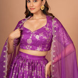 Purple Banarasi Lehenga Set Close Up