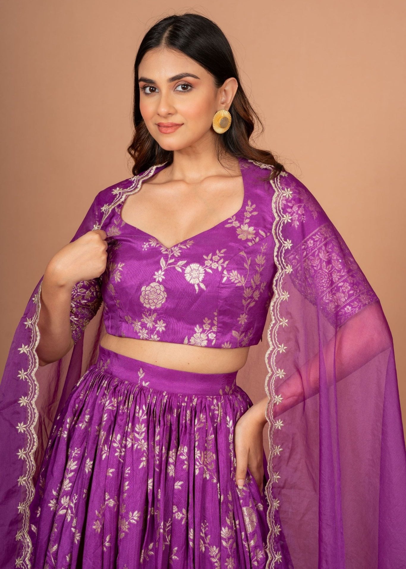 Purple Banarasi Lehenga Set - Anvi Couture