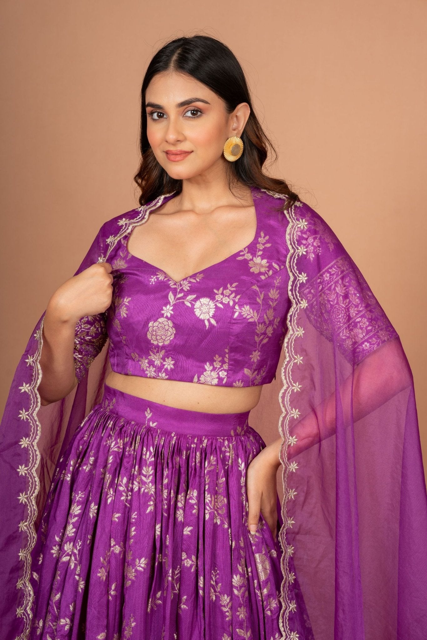 Purple Banarasi Lehenga Set - Anvi Couture