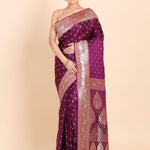 Purple Banarasi Silk Saree With allover small bootas with Rich Border and Pallu Full