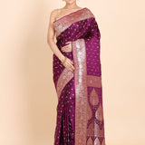 Purple Banarasi Silk Saree With allover small bootas with Rich Border and Pallu Full