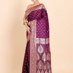 Purple Banarasi Silk Saree With allover small bootas with Rich Border and Pallu Front