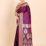 Purple Banarasi Silk Saree With allover small bootas with Rich Border and Pallu Front