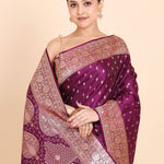 Purple Banarasi Silk Saree With allover small bootas with Rich Border and Pallu Close Up
