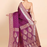 Purple Banarasi Silk Saree With allover small bootas with Rich Border and Pallu Back