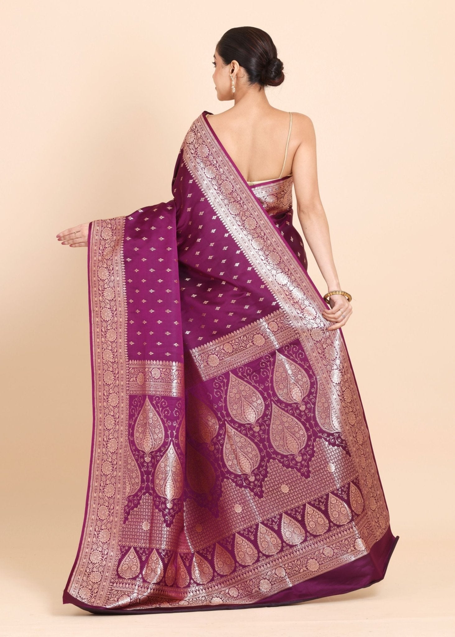 Purple Banarasi Silk Saree With allover small bootas with Rich Border and Pallu - Anvi Couture