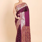 Purple Bridal Banarasi Saree With Golden Border and Rich Pallu Full