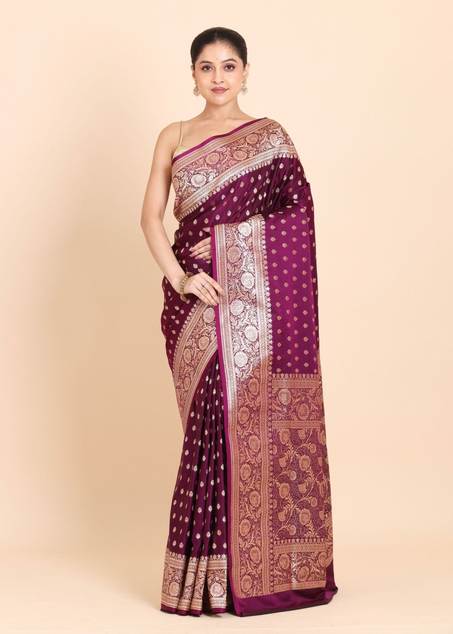 Purple Bridal Banarasi Saree With Golden Border and Rich Pallu - Anvi Couture