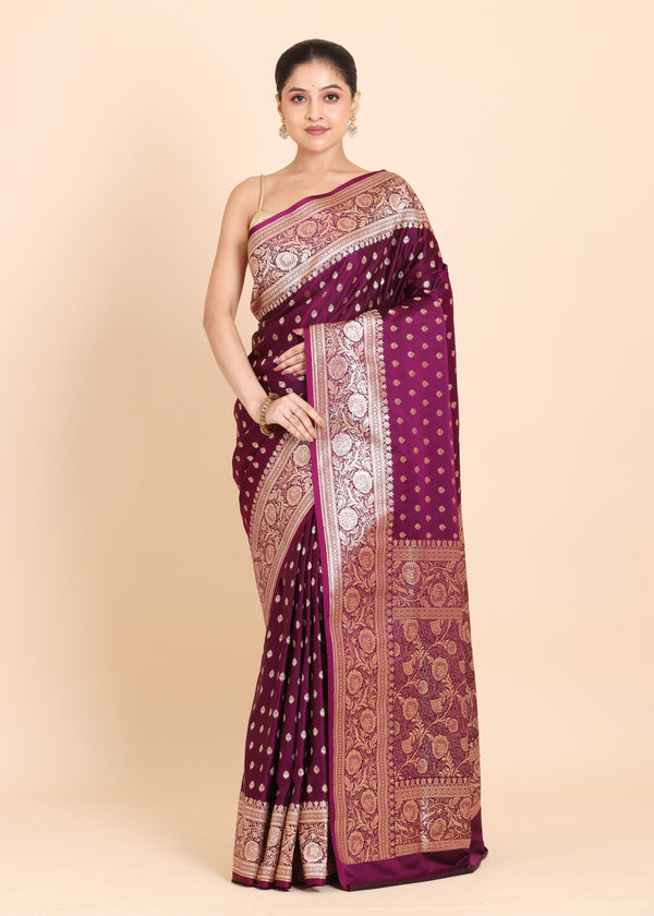 Purple Bridal Banarasi Saree With Golden Border and Rich Pallu Full