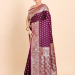 Purple Bridal Banarasi Saree With Golden Border and Rich Pallu Side