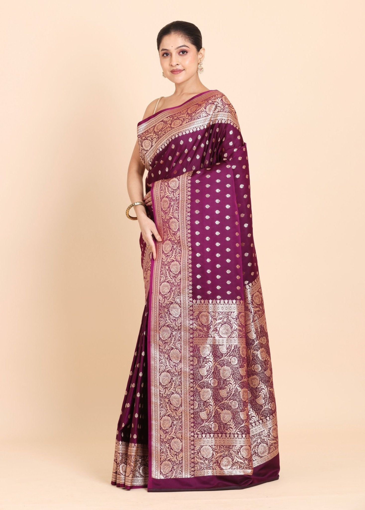 Purple Bridal Banarasi Saree With Golden Border and Rich Pallu - Anvi Couture