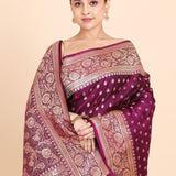Purple Bridal Banarasi Saree With Golden Border and Rich Pallu Close up