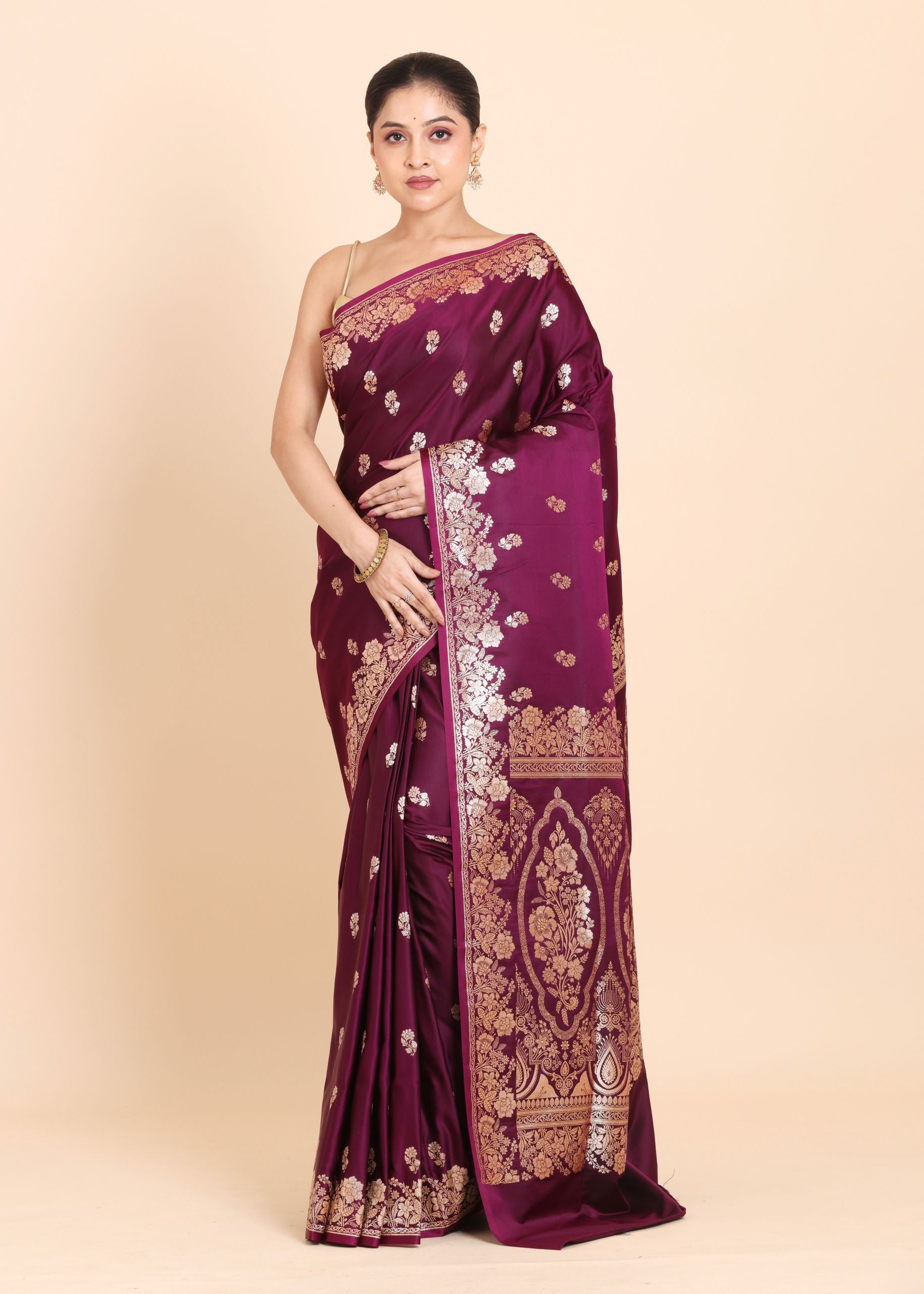 Purple Bridal Banarasi Silk Saree Full