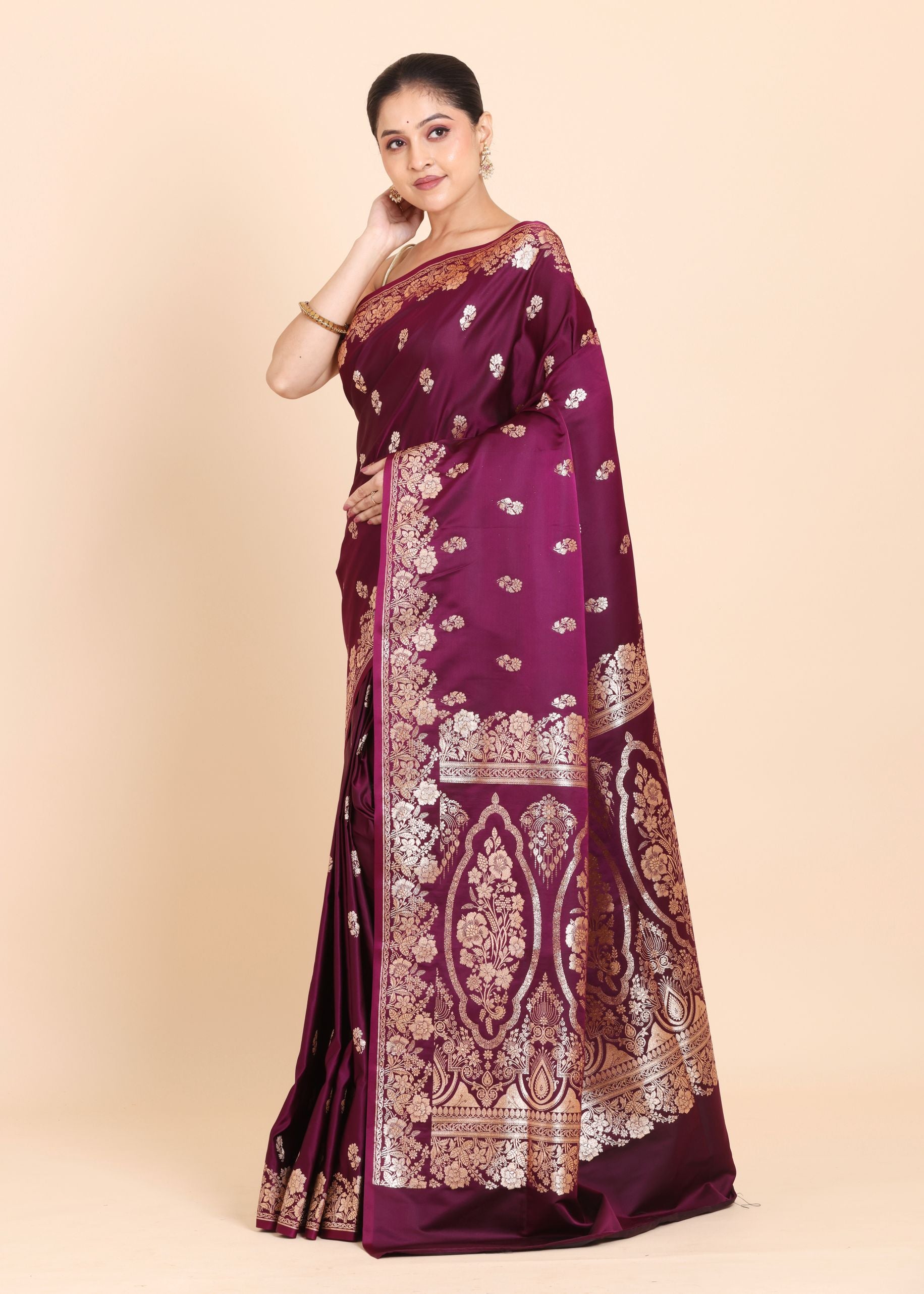 Purple Bridal Banarasi Silk Saree Front