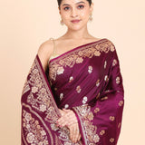 Purple Bridal Banarasi Silk Saree Close up