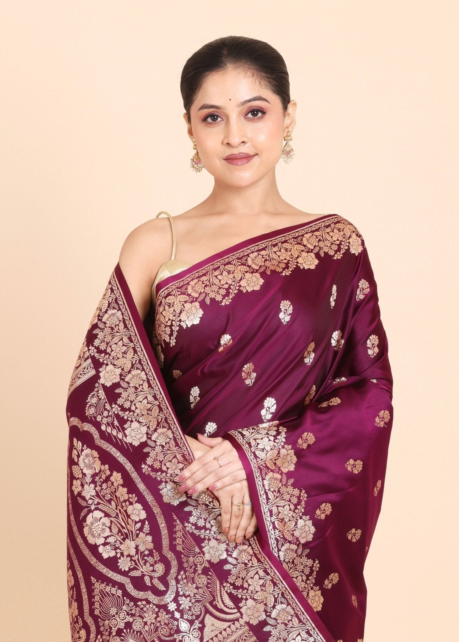 Purple Bridal Banarasi Silk Saree - Anvi Couture