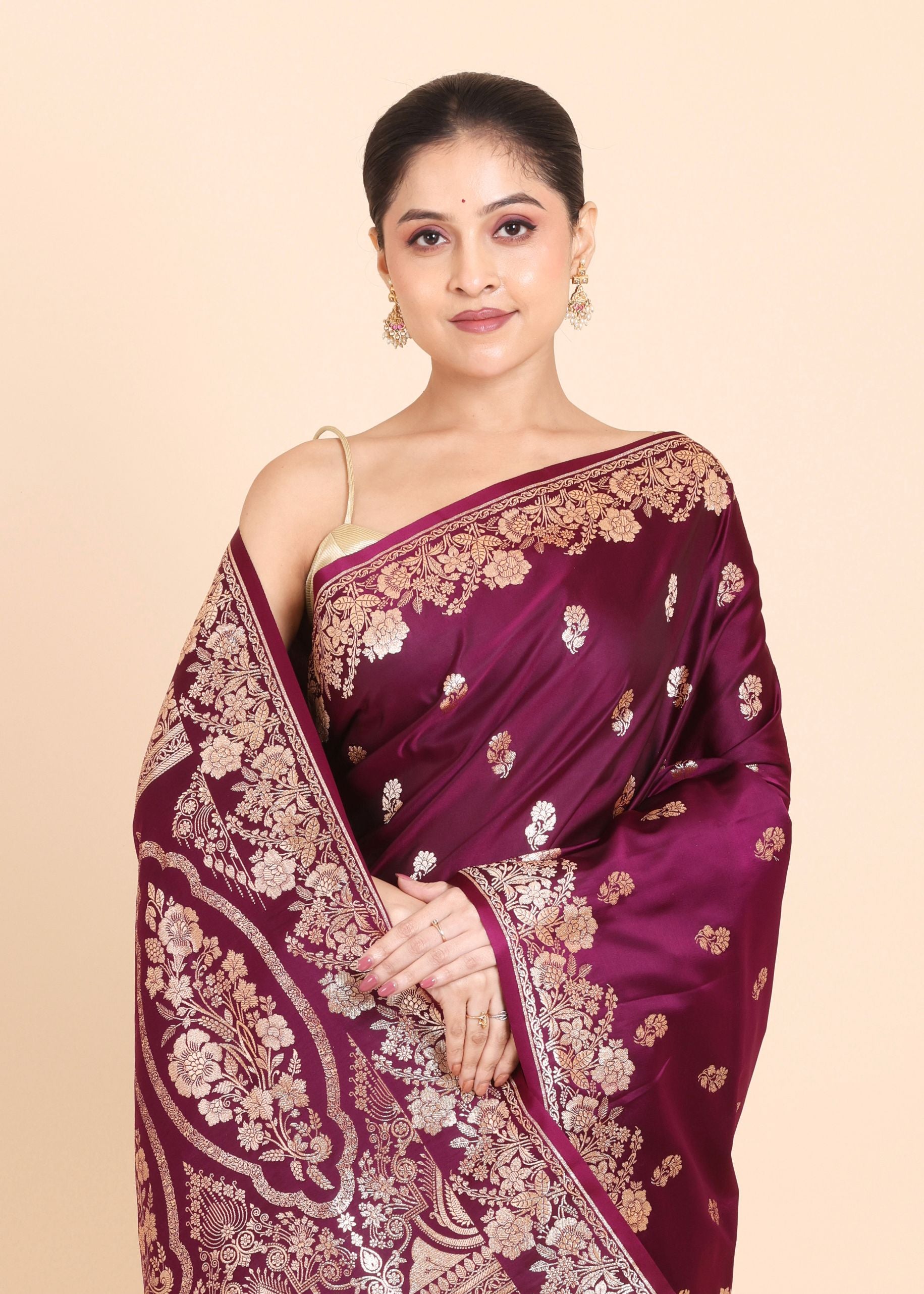 Purple Bridal Banarasi Silk Saree Close up