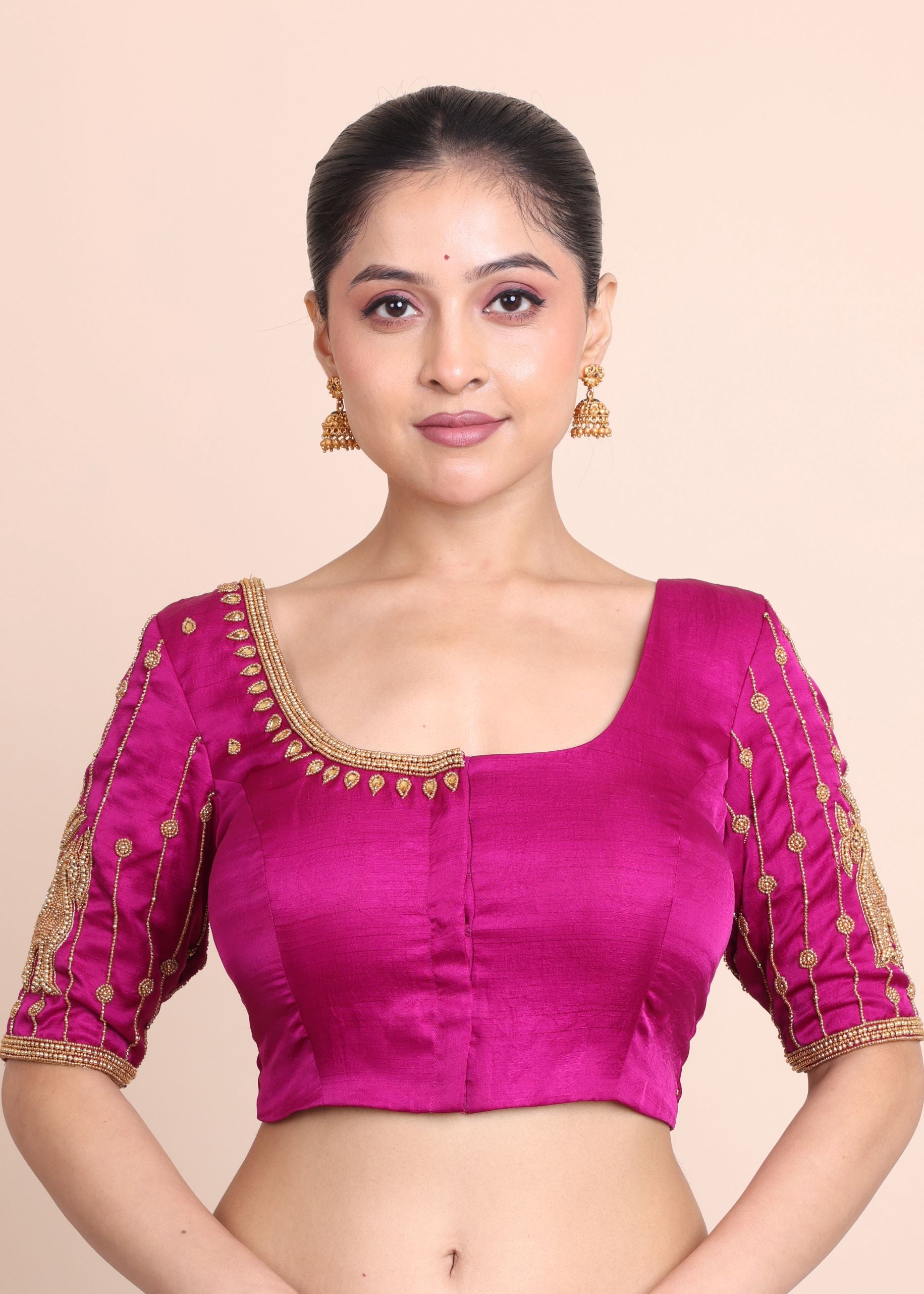 Purple Bridal Blouse with Aari Embroidered Embellishment Front