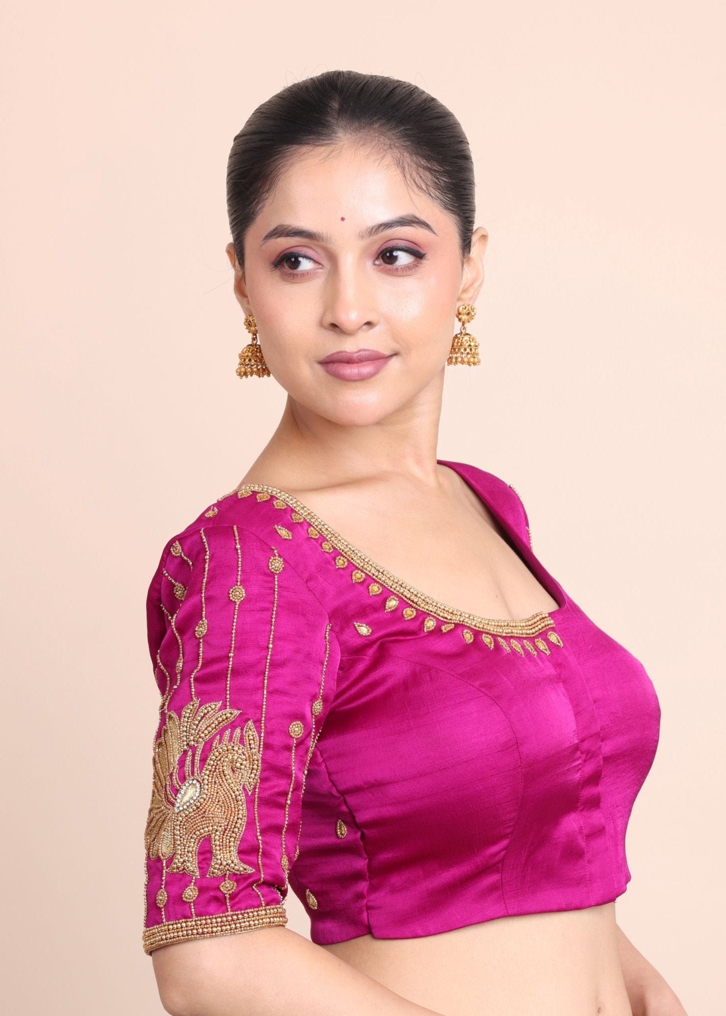 Purple Bridal Blouse with Aari Embroidered Embellishment - Anvi Couture