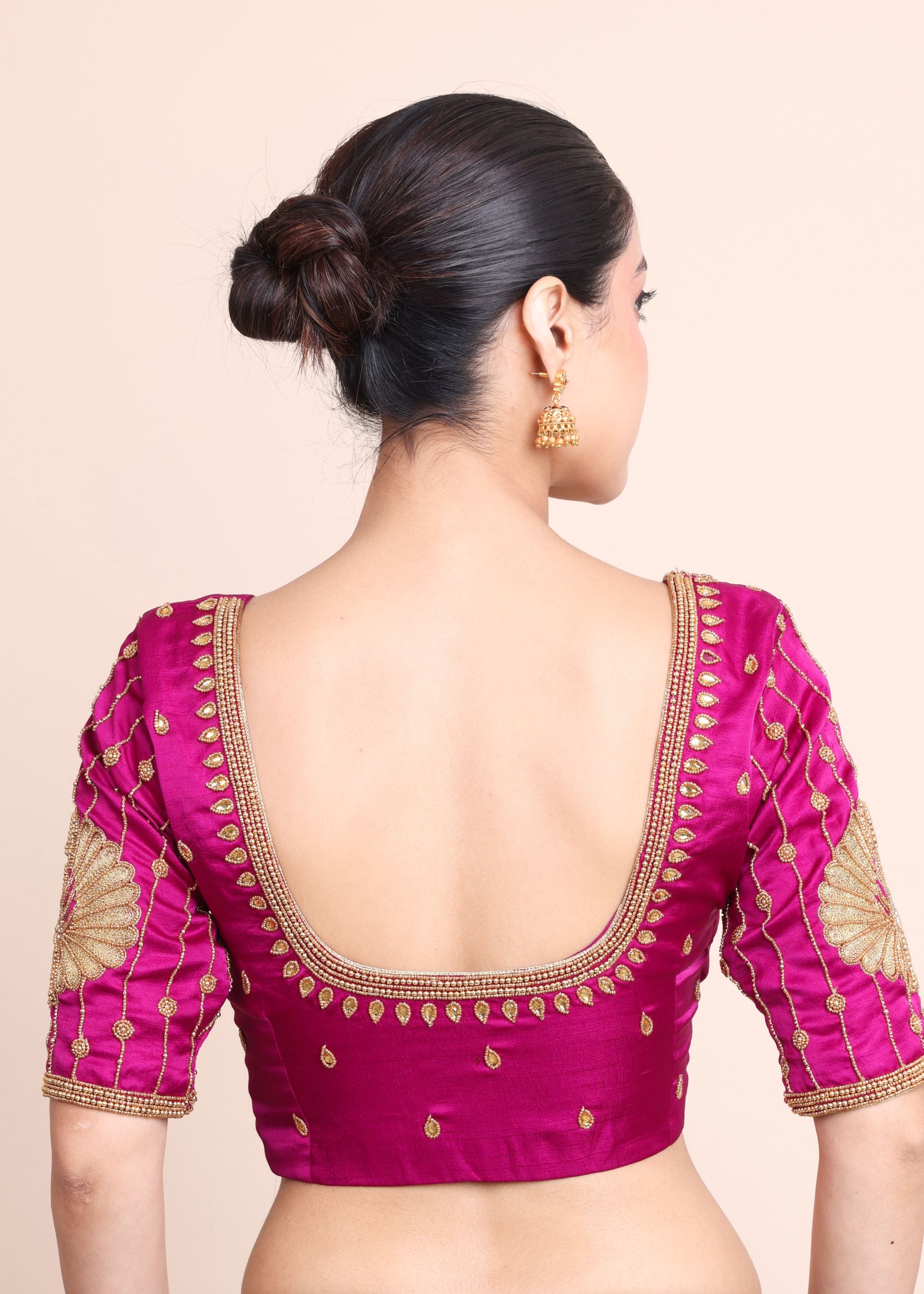 Purple Bridal Blouse with Aari Embroidered Embellishment Back