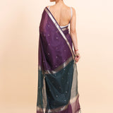 Purple Chanderi Silk Saree With Green Pallu back