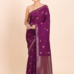 Purple Chanderi Silk Saree with Golden floral Weaving - Anvi Couture
