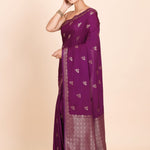 Purple Chanderi Silk Saree with Golden floral Weaving - Anvi Couture