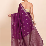 Purple Chanderi Silk Saree with Golden floral Weaving - Anvi Couture