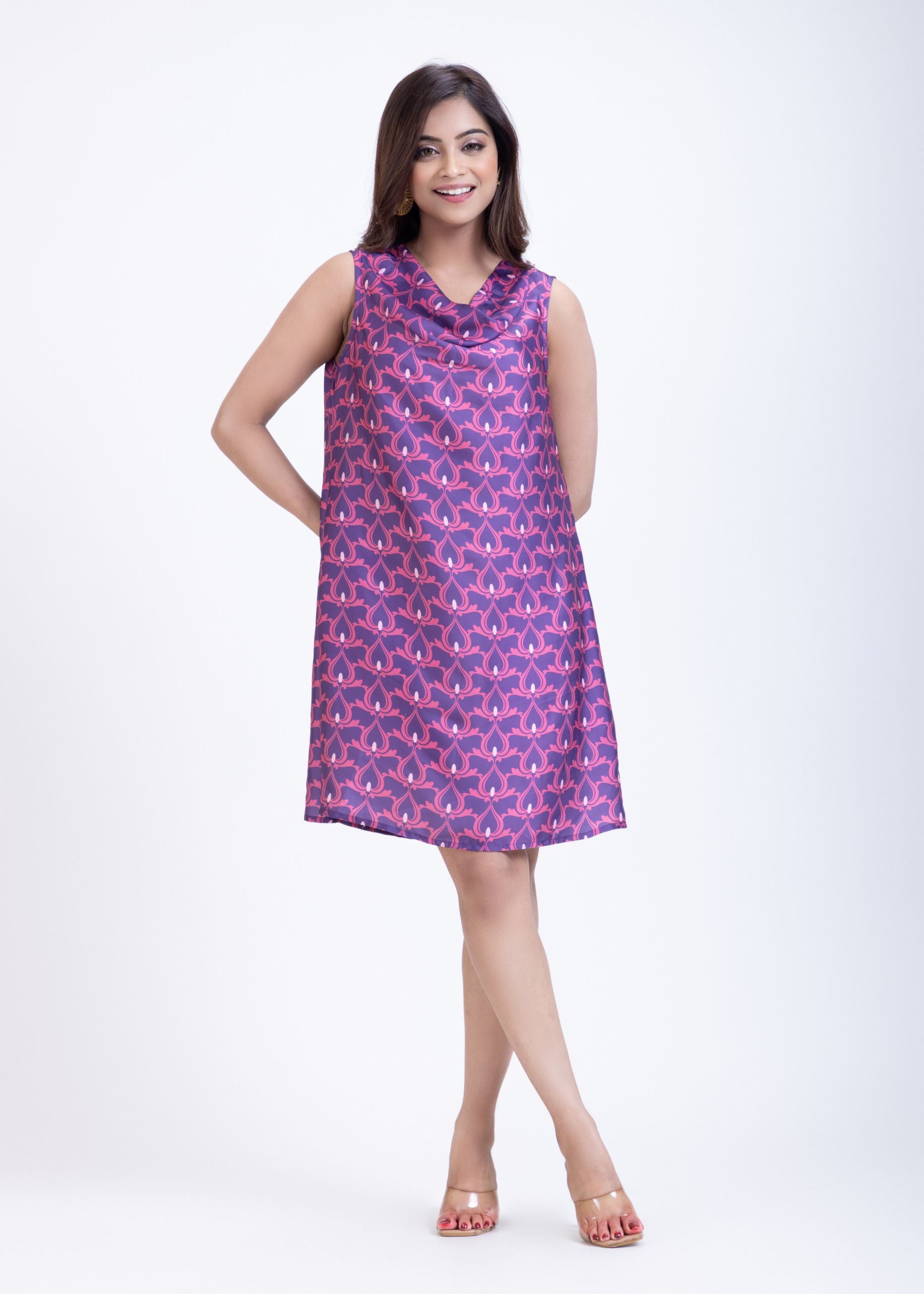 Purple Cowl Neck Short Dress Full

