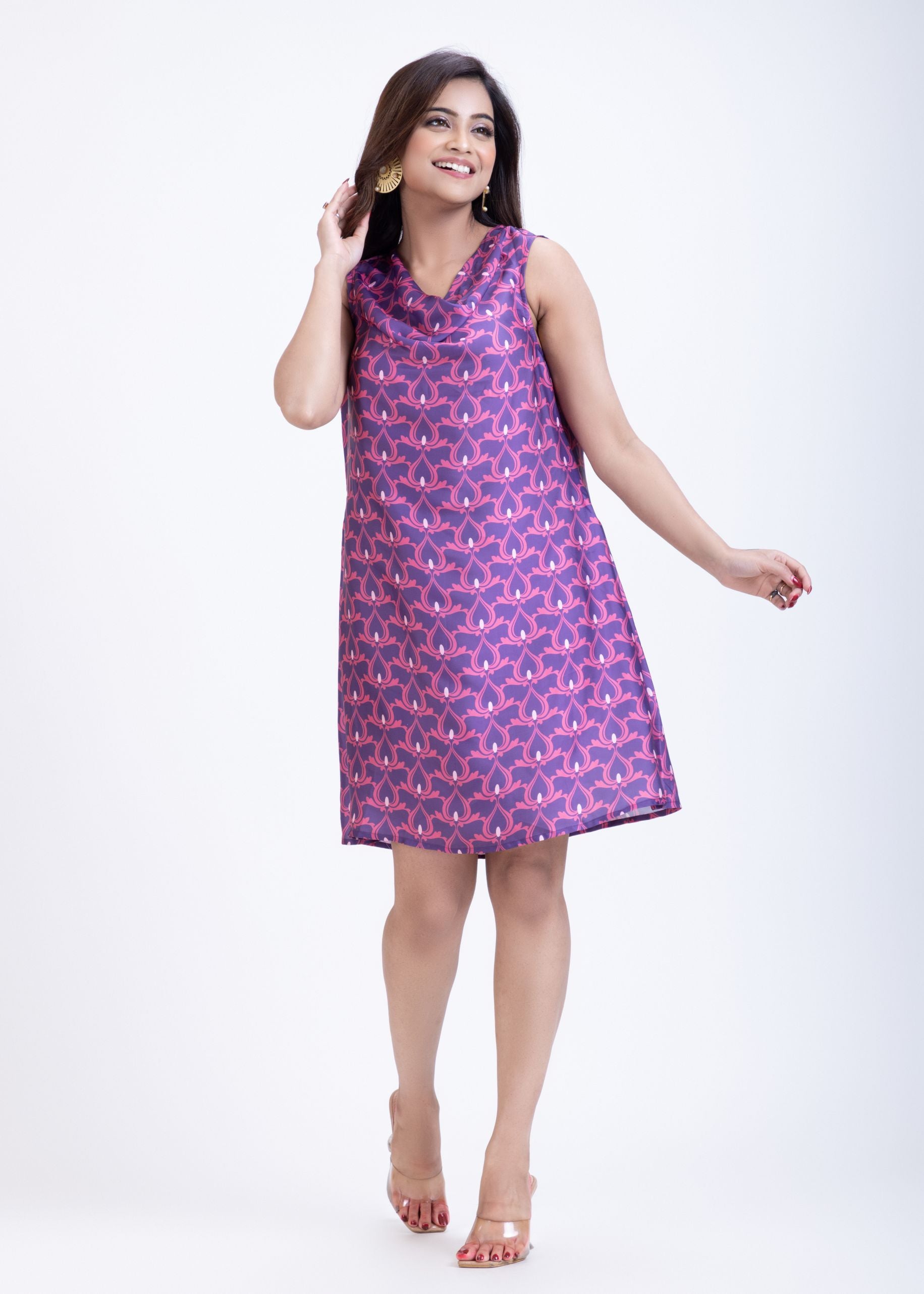 Purple Cowl Neck Short Dress Front

