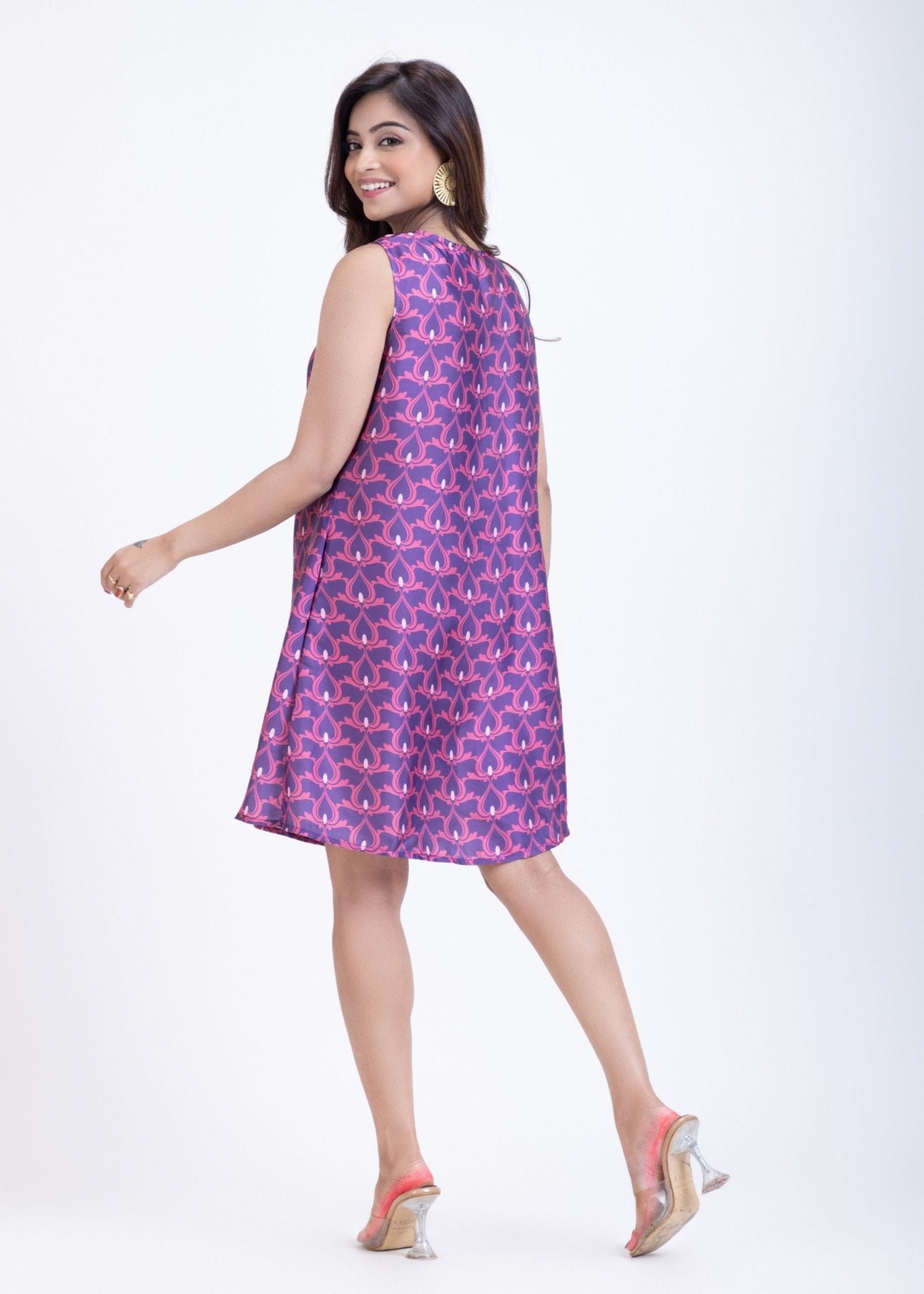 Purple Cowl Neck Short Dress - Anvi Couture
