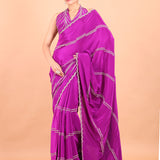 Purple Crepe Silk Saree With  silver cutdana and sequins handwork full