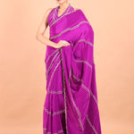 Purple Crepe Silk Saree With  silver cutdana and sequins handwork front