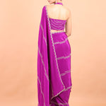 Purple Crepe Silk Saree With  silver cutdana and sequins handwork back
