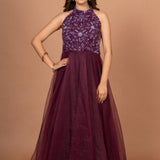 Purple Designer Halter Neck Gown Full

