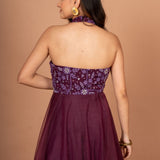 Purple Designer Halter Neck Gown Back
